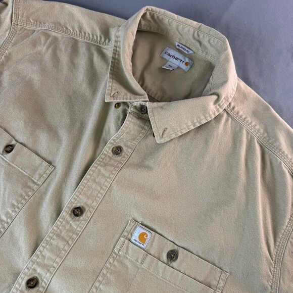 Carhartt 3XL Brown Button-up Short Sleeves Pockets Casual Work Classic Y2K Patch - Picture 1 of 7